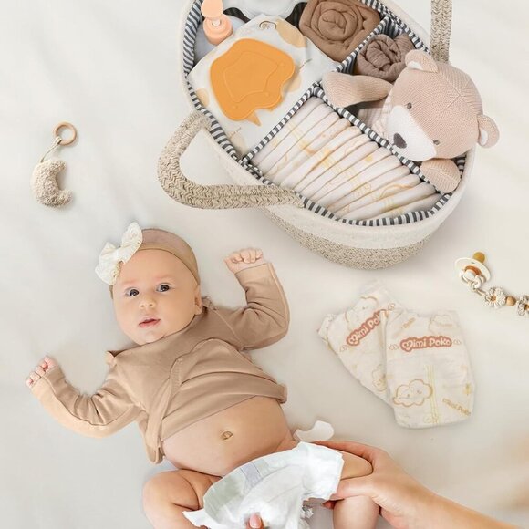 Diaper Caddy Organizer for Baby, Cotton Rope Baby Gift Basket, Portable Diaper O - Picture 6 of 9